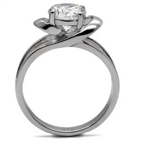 Art Deco Cubic Zirconia Solitaire Engagement Ring Size 9 10 Silver RhodiumPlated - Picture 3 of 6